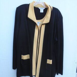 Misook Exclusively Women's 2 Piece Jacket & Blouse Set Size XL Black/Yellow